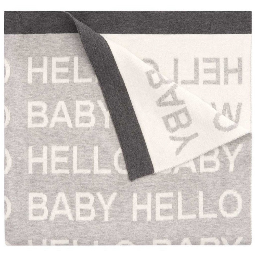 Elegant Baby Luxury Hello World Jacquard Knit Blanket Gray White 30”x40” Neutral